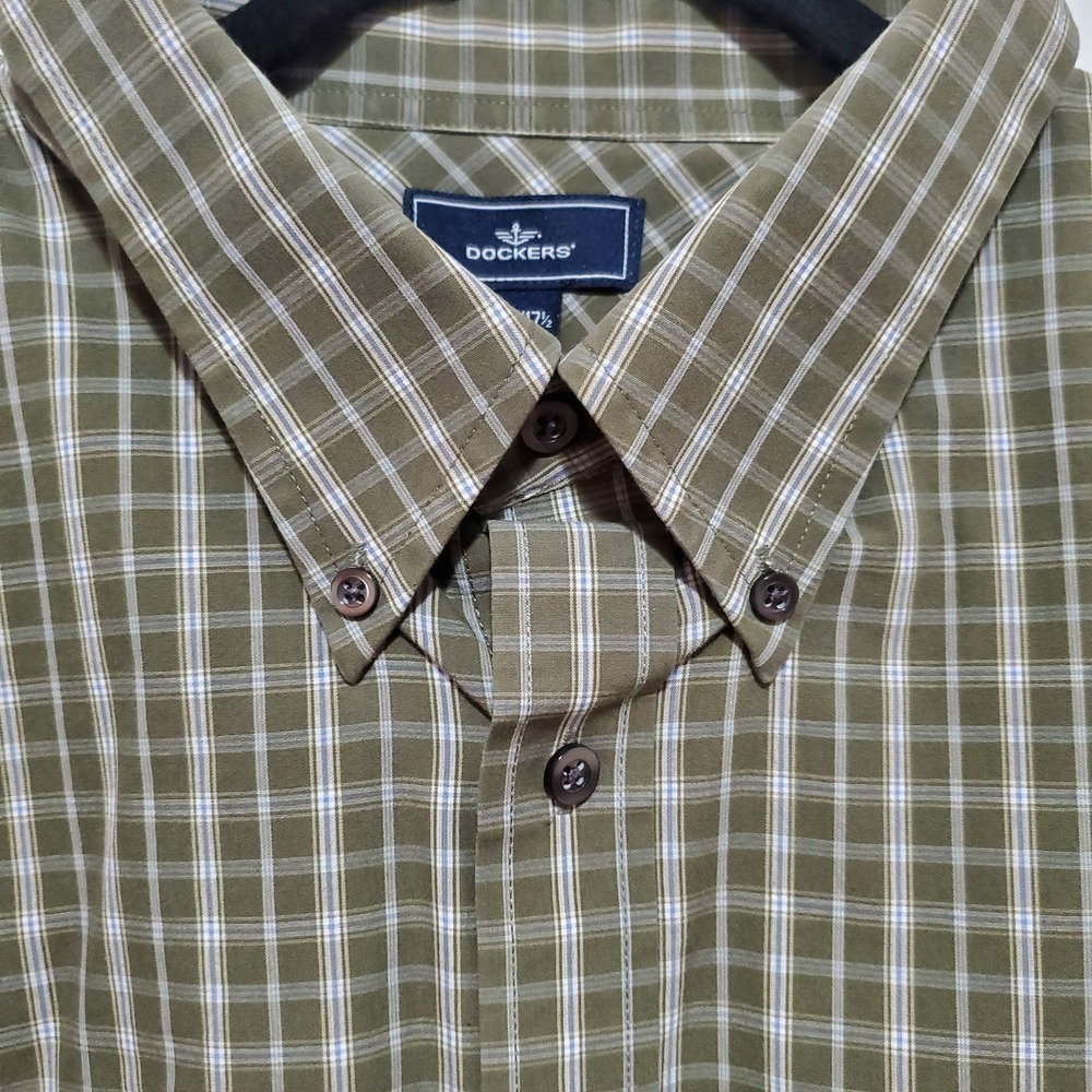 Dockers Green Black Checkered Print Button Down Shirt Men's Size‎ XL 17-17 1/2" - Picture 5 of 7